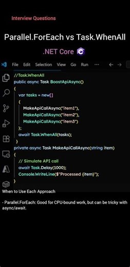 Parallel.ForEach vs Task. WhenAll in .NET Core #coding #shorts #dotnetcore #dotnet #apidesign #sql