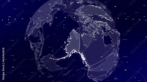 cinematic video background showcases digital globe rotating, zooming in on Alaska country.Data analysis Technology Globe rotating on Alaska Country data analysis technological background