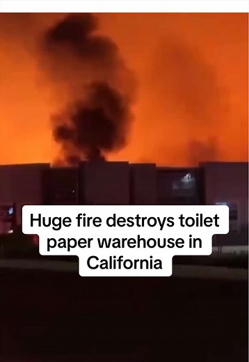 A massive overnight fire tore through a Kimberly-Clark toilet paper warehouse early on April 7 in Ontario, California. No injuries were immediately reported. #kimberlyclark #toiletpaper #ontario #california #fire