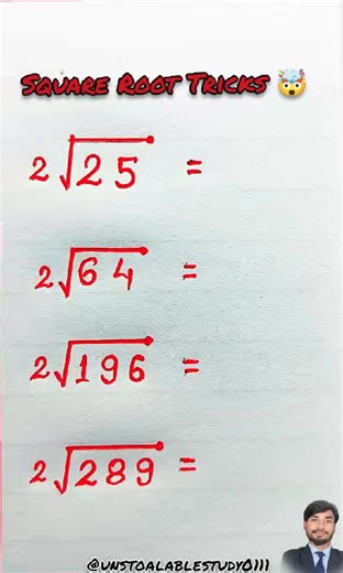 14K views · 148 reactions |  Square Root Trick | Easy Way to Learn  #SquareRoot #MathTrick #MathHacks #EasyMath #LearningMath #StudyTips #UnstoppableStudy #QuickMath #QuickMathTips #fblifestyle #unstoapablestudy #unstoapablestudy0111 | Unstoapablestudy0111 | Facebook