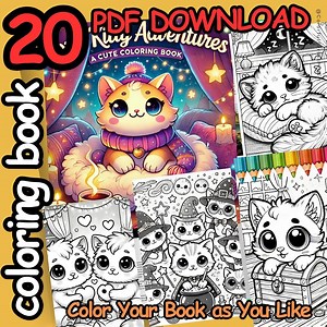 Cats Coloring Book for Kids: 20 Cozy Cartoon Pages (printable PDF) - Etsy