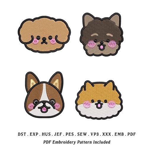 Kawaii Dog Face Embroidery Designs – Toy Poodle, Airedale, French Bulldog, Pomeranian (EMB Included) - Etsy