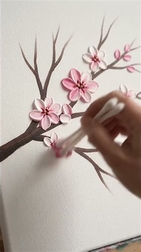 Satisfying ASMR Painting: Cotton Swab Cherry Blossoms