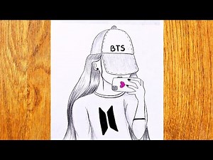 O fată cu șapcă BTS desenata in creion pentru începători/ Învață să desenezi pas cu pas