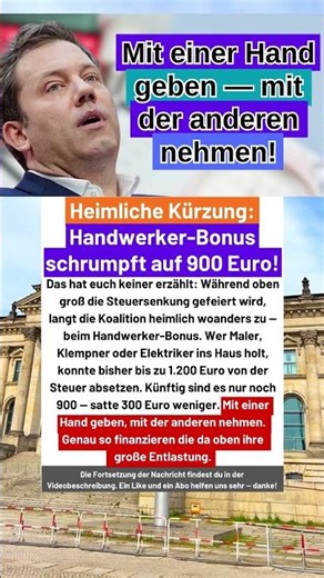 Davon redet keiner: Der Handwerker-Bonus wird heimlich um 300 Euro zusammengekürzt!