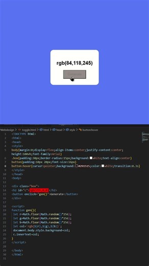 RGB Color Generator using HTML CSS JavaScript 🎨🔥 #coding #codingbat #htmlcss #shorts #learncoding