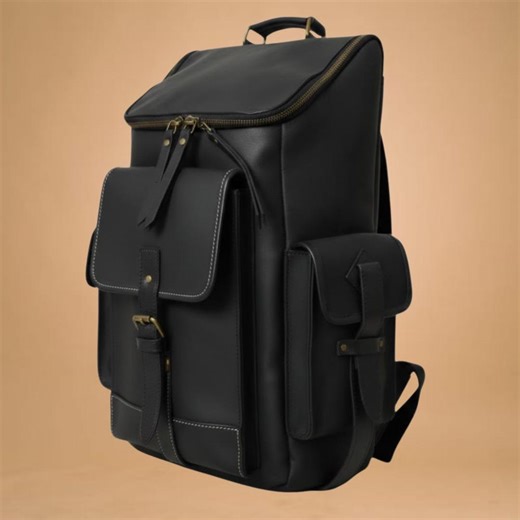 Black Leather Rucksack, Eco Friendly Handcrafted Buffalo Bag, Men Daypack - Etsy