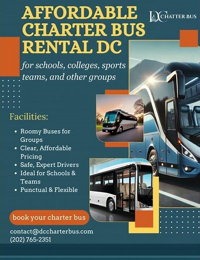 Affordable Charter Bus Rental DC for schools, colleges, sports teams, & other groups #charterbusdc
