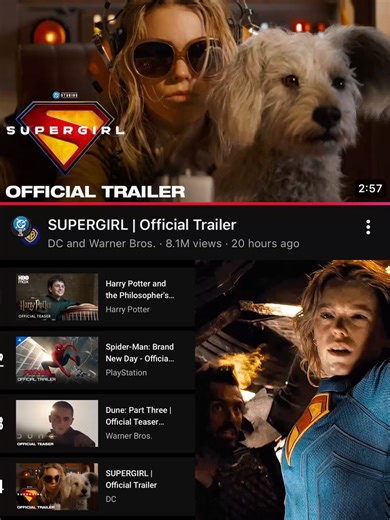 #SUPERGIRL blasts off with 8 million views on YouTube, already surpassing Disney’s views for the live action MOANATrailer plays tonight in front of screenings of The Super Mario Galaxy Movie