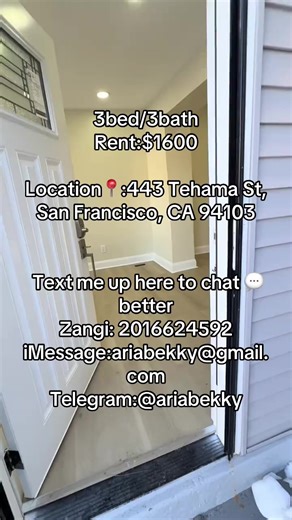 3bed/3bath Rent:$1600. Location📍:443 Tehama St, San Francisco, CA 94103 Text me up here to chat 💬 better Zangi: 2016624592 iMessage:ariabekky@gmail.com #sanfrancisco #california #goviral #fyn #fyp
