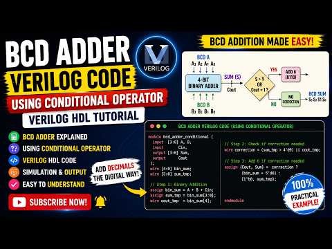 BCD Adder Verilog Code Using Conditional Operator | Verilog HDL Tutorial