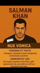 He is energetic, impatient, and full of drive. His fiery temper often hides a sensitive and emotional core. He acts with passion, takes quick decisions, and inspires with his unstoppable energy. Homeopathy Link: His traits reflect Nux Vomica. People of this type are impulsive, easily angered, but deeply caring and sensitive within. They live with intensity, face challenges head-on, and never shy away from expressing their true nature. #NuxVomica #EnergeticPersonality #ImpulsiveSpirit #EmotionalC