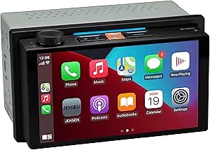 JENSEN J5UP7 7-inch Top Mount Control Touchscreen Receiver with Certified Wireless Apple Carplay Android Auto | Double DIN Car Stereo with Bluetooth | IllumiNITE Custom Colors | Backup Camera Input