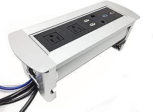 Pwr Plug Connectivity Box Power Hub Module Conference Table in-Desk Media Center 3-USB 1-HDMI 1-Data 1-Phone Jack, Grommet UL Listed (Silver - NetBox) (Silver - NetBox)