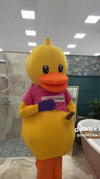 Not just a mascot. He’s the moment. 🦆💃” Bathroom’s sparkling, feathers are fluffed. Let’s go. #trend #bathroominspiration #tubstheduck #fun #friday