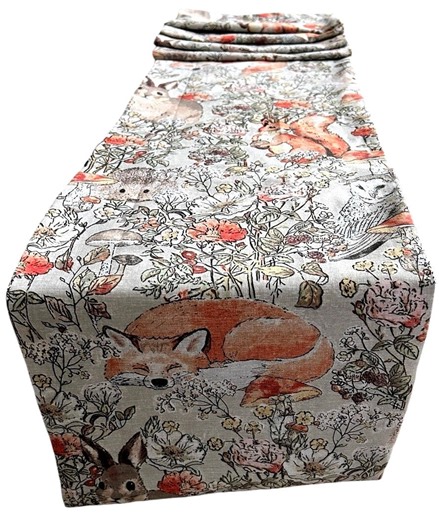 Woodland Animal Table Runner, Autumnal Cotton Table Decor