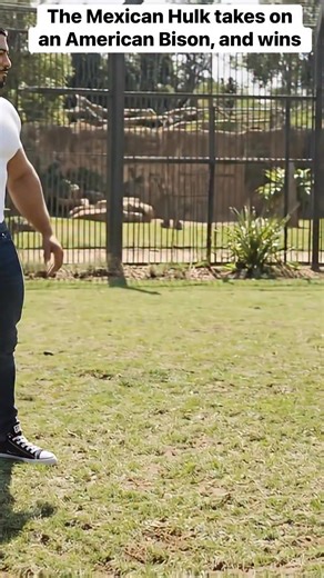 The Mexican hulk is ready to take on any foe. The American bison 🦬 tried to go against him and he pushed that bison backwards. Don’t older get to share 💪😎 @highlight #reels #funny #love #fypシ #comedy | Christopher Cruz