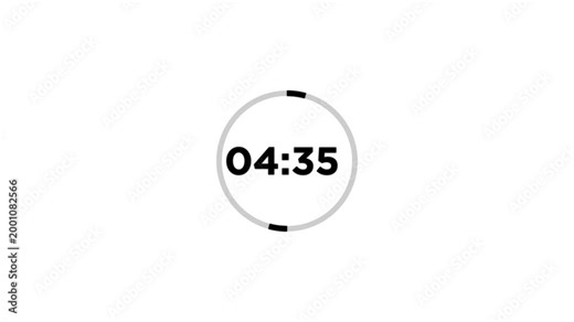 Five minute countdown animation on a transparent background, 5 minutes circle countdown video