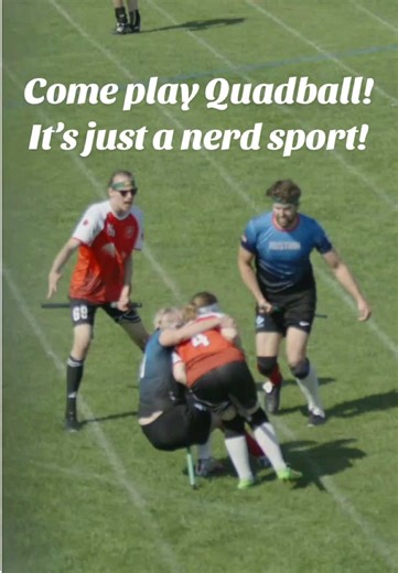 Come play Quadball! It’s not physical at all, just nerds playing sports :D Quadball is the only full contact all gender sport with mixed teams competing at every level. Chasers score the points, beaters use dodgeballs to mnowckout players and seekers catch the flag. Originally inspired by quidditch, Quadball is proud to have removed the terf to play a fully inclusive sport (we now play on 4G pitches) #nerd #nerdgirl #quadball #funsport #tackle