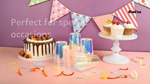 AimFun 25 Iridescent Plastic Cups Holographic Clear Party Cups 12oz Rainbow Disposable Cups for Bachelorette Birthday Wedding Mermaid Party Beverage Drinkware Supplies