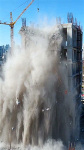 Building demolition in dynamic slow motion footage.