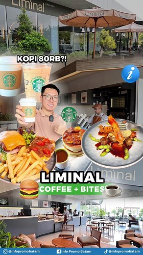 [@liminal.batam] ☕ Ngopi enak dan nyaman di Hotel, ke Liminal Coffee Bites aja! 🤩 Mereka pakai coffee dari Starbucks loh 👉🏻 Mulai dari mesin, standard, bahan, dan training staff juga dari Starbucks Coffee 🥧 Tersedia juga berbagai snack, pastry, dan makanan yang enak! 😋 MinGan pesan menu ini: • Pancake 60k • Cobbs Salad 95k • Honey Glazed Chicken Breast 95k • Chicken Burger on Ciabatta 115k 🔥 PROMO Slice O Latte 🍰 1 Cake 1 Coffee cuma Rp. 89.999! 🗓️ Berlaku sampai 31 Desember 2023 🔥 GIVE