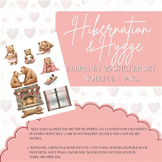 February 2026 Planner Stickers | Cozy Bear, Hygge Theme (PNG & Noteful Precropped Files) - Etsy