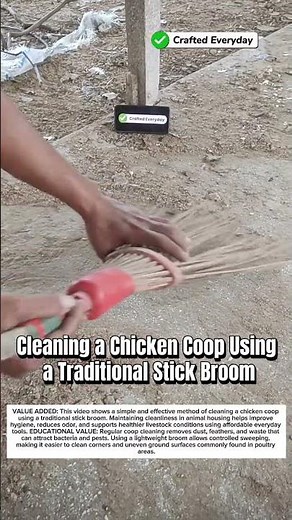 Cleaning a Chicken Coop Using a Traditional Stick Broom #craftedeveryday