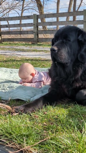 Newfoundland's can't help but love on babies.