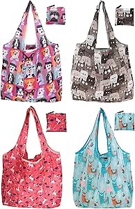 Noilk Grocery Reusable Shopping Bags, 4 Pack 50Lbs Foldable Large Washable Market Bags, Compact For Easy Storage, Light Weight Sturdy Cloth Bags For Storage Gifts For Women