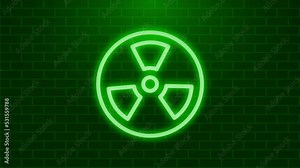 Green glowing radiation icon sign. Radioactive toxic symbol. Radiation Hazard sign. Motion graphics Stock Video