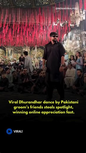 Indian Viral Feed on Instagram: "Pakistani groom’s friends set the internet buzzing as their energetic Dhurandhar dance steals the entire wedding spotlight. Their moves win hearts everywhere, turning the celebration into a viral sensation online. #ViralDance #WeddingFun #Dhurandhar"