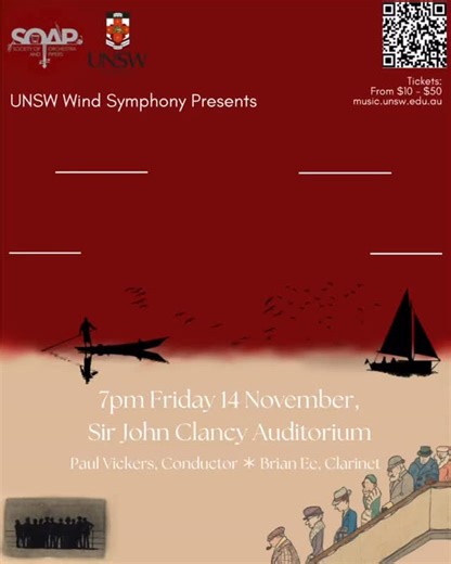 📯🎺🎷🥁 UNSW Wind Symphony Concert: Voyages Extraordinaires Paul Vickers, conductor Brian Ee, clarinet Join the UNSW Wind Symphony in our final concert of the 2025 season 𝓥𝓸𝔂𝓪𝓰𝓮𝓼 𝓔𝔁𝓽𝓻𝓪𝓸𝓻𝓭𝓲𝓷𝓪𝓲𝓻𝓮𝓼 ✨ Performing a grand program spanning over 300 years of diverse eras of music, the ensemble delves through vivid vignettes of treacherous depths in Peter Graham’s 𝘑𝘰𝘶𝘳𝘯𝘦𝘺 𝘵𝘰 𝘵𝘩𝘦 𝘊𝘦𝘯𝘵𝘳𝘦 𝘰𝘧 𝘵𝘩𝘦 𝘌𝘢𝘳𝘵𝘩, joyous moments of fanfare in Leonard Bernstein’s Overtu