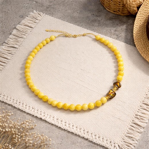 Gemstone Beaded Necklace: Lampwork Beads, Yellow Chalcedony - Etsy