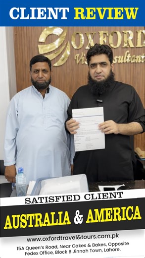 Another Satisfied Clients " Mr.Ijaz " , Another Success Story! Apply your Visa and book your appoinments through Oxford Travel Tours! . At Oxford, we take pride in turning visa dreams into reality. Whether it’s a Tourist Visa, Study Visa, or professional file handling & embassy appointments, our expert visa consultants are here to guide you every step of the way. ✅ Trusted by hundreds of happy clients ✅ Transparent process & personalized support ✅ Fast, reliable, and result-driven visa consultan