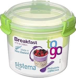 Sistema Breakfast TO GO | Food Storage Container with Compartments & Spoon | 530ml. | BPA-Free | Minty Teal [21355-53C]
