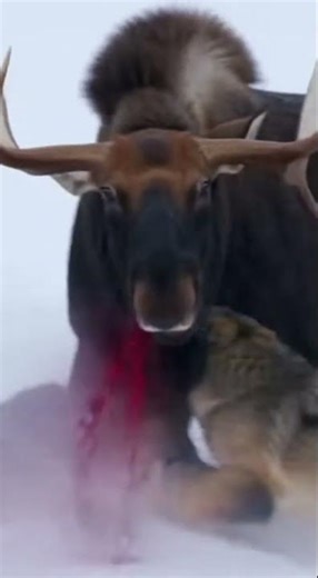 순록을 사냥하는 회색늑대 무리/a group of gray wolves hunting reindeer