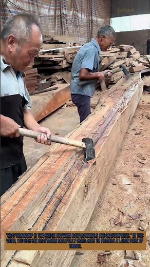 Traditional Woodworking: Craftsmen Use Axes to Shape Large Timber
