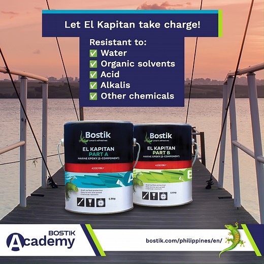 Make the boats sturdy to ensure safe sails! El Kapitan Marine Epoxy exhibits strong adhesion for bonding and finishing marine plywood, and wooden boats. Visit our website to learn more: www.bostik.com/philippines/en/ Click here to request a FREE training: www.bostik.com/philippines/en/bostik-academy/training/request-training/ | BOSTIK