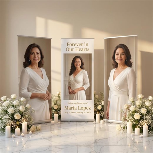 3 Retractable Memorial Banners Set, Funeral Photo Display, Celebration Life Backdrop, Custom Memorial Banner Stand, Remembrance Welcome Sign - Etsy