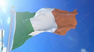Ireland animated flag in the wind with blue sky in the background, green screen, blue screen or isolated background and the flag on the full background, all in one animated flag pack.