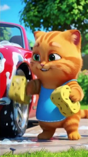 “Funny Cat Washes a Car 🐱🚗 | Cute Cat Car Wash Adventure for Kids!”