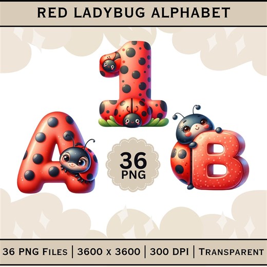 Ladybug Alphabet PNG | A-Z, 0-9 Clipart for Kids (digital Download) - Etsy