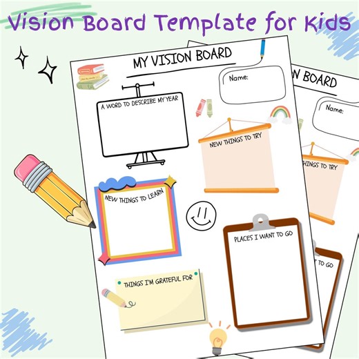 Printable Kids Vision Board Template | Goal Setting Worksheet for Students | Classroom Activity | Canva Editable Digital Download - Etsy