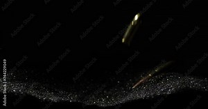 300 BLK And 9mm Parabellum Bullets Falling Into Bullet Grains. slow motion, studio shot