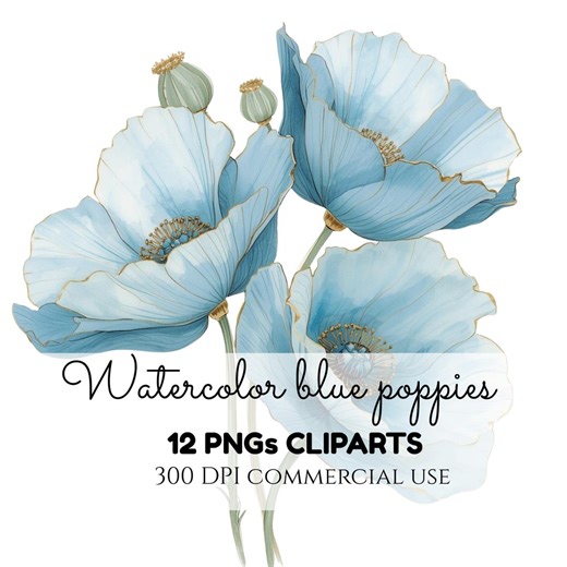 Watercolor Blue Poppy Flower Clipart PNG, Watercolor Floral PNG, Abstract Flower Png, Sublimation Cliparts, Floral Clipart PNG Collection - Etsy
