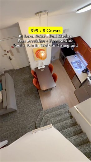 This is the best hotel in Anaheim. If you’re traveling to Anaheim, you have to stay at Clementine Hotel & Suites Anaheim! 🏰🍳 Why squeeze everyone into one room when you can have a real kitchen, separate living space, and room for the whole family? Plus, breakfast is included with the resort fee. Would you book this for Disneyland? #travel #hotel #Anaheim #California #vacations