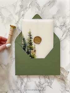 Evergreen Forest Vellum Wrap, 5x7 Vellum Wedding Invitation, Rustic Vellum Jacket, Mountain Tree Printed Wrap for DIY Invitations - Etsy