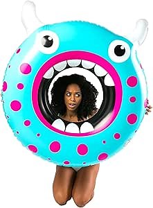 BigMouth Inc. Large Monster Face Pool Float, 3' Wide Inflatable Floatie Tube, Blow Up Swim Ring, Fun Outdoor Summer Pool Party Water Toy