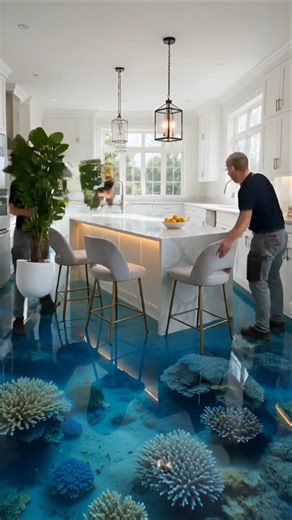 Dive Into Luxury: The Ultimate Ocean Kitchen Floor #epoxyfloor #interiordesign